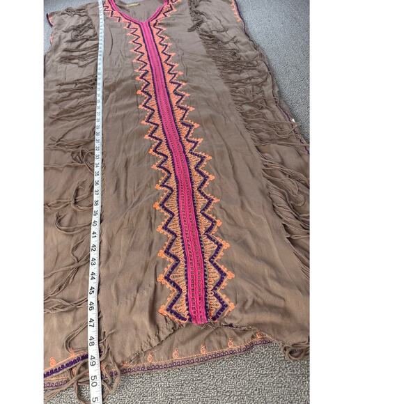 Skemo Maxi Dress Beach Swim Cover Up Boho Embroidered Brown Size Medium - Picture 6 of 9